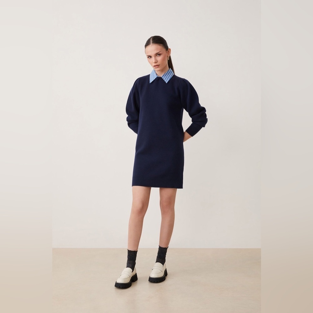 Suncoo Wool Blend Robe Chanty Dress Womens T1 Rhinestone Striped Collar Preppy